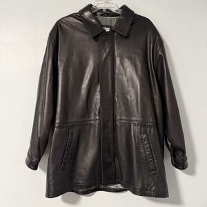 Rochester Mens Black Lambskin Leather Full Zip Jacket Size 2X Pockets Drawstring